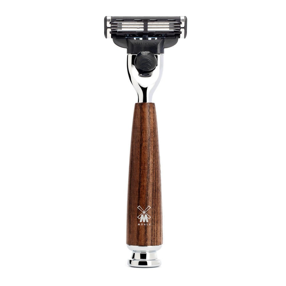 MÜHLE Nassrasierer - Rytmo Serie - kompatibel mit Gillette-Klingen - dunkles Eschenholz Braun 1 Stüc