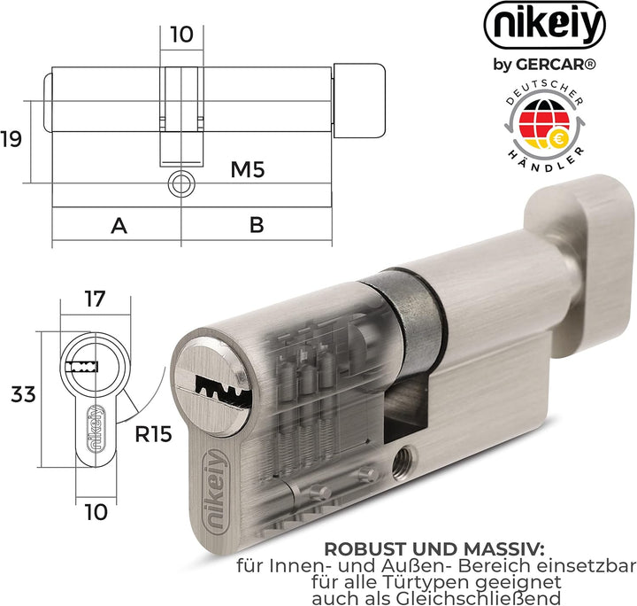 GERCAR Pro Gleichschliessend 1 Knaufzylinder 40/40 Set 1x Schliesszylinder mit Knauf inkl. 5 Schlüss