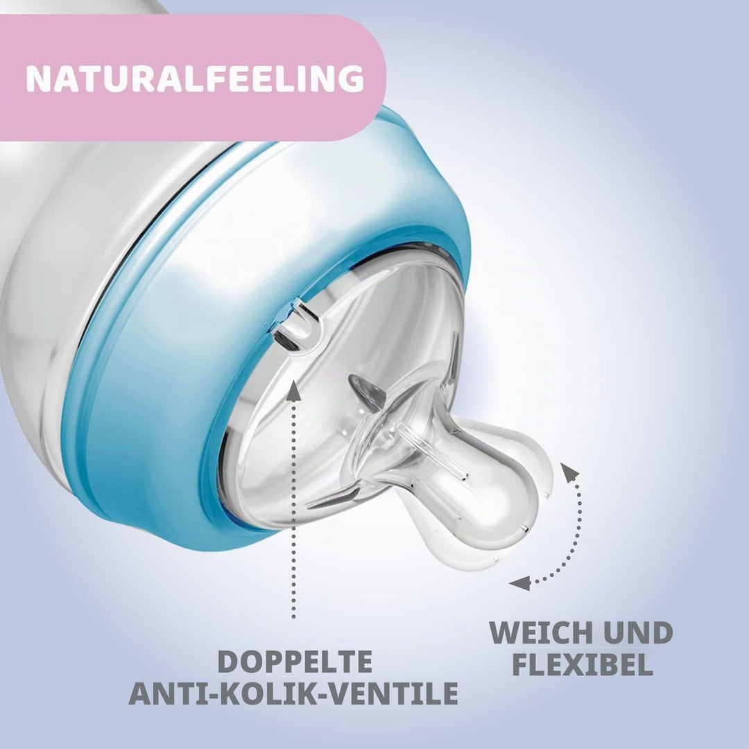 Chicco Natural Feeling Anti-Kolik Babyflasche 6+ Monate, 2 Stück, 330 ml, Babyfläschchen mit Weichem