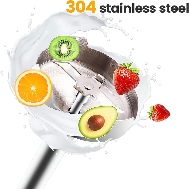 4-in-1 Stabmixer Edelstahl 500W, Pürierstab mit 2 Geschwindigkeiten, Hand Blender Set mit Schneebese
