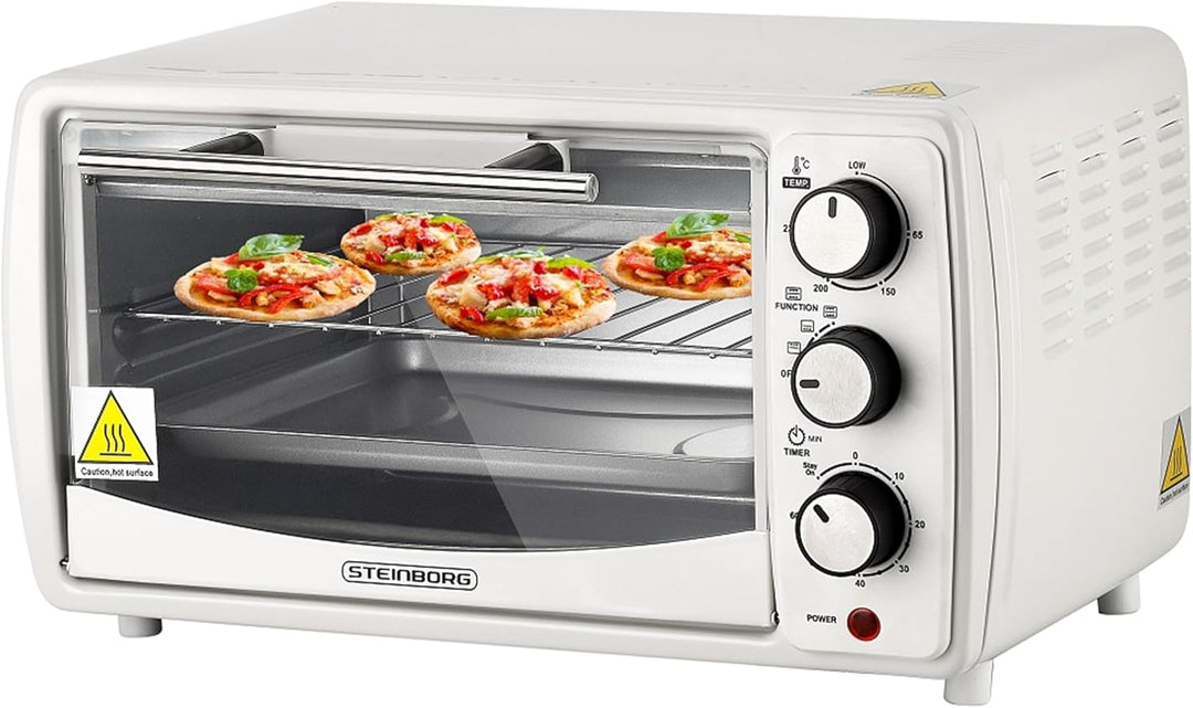 Mini Backofen 13 Liter | 1200 Watt | Pizzaofen | 65°-230°C | Timer | aufklappbares Krümelblech | Min