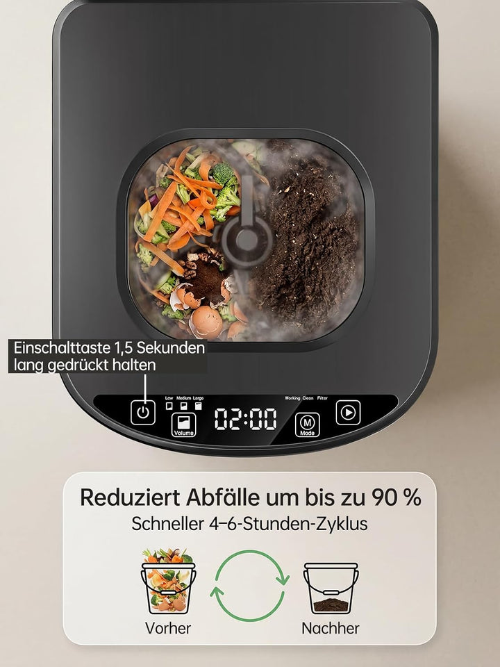 Elektrischer Küchenkomposter 4,2L – Geruchsarmer Komposter für die Küche Schwarz, Schwarz