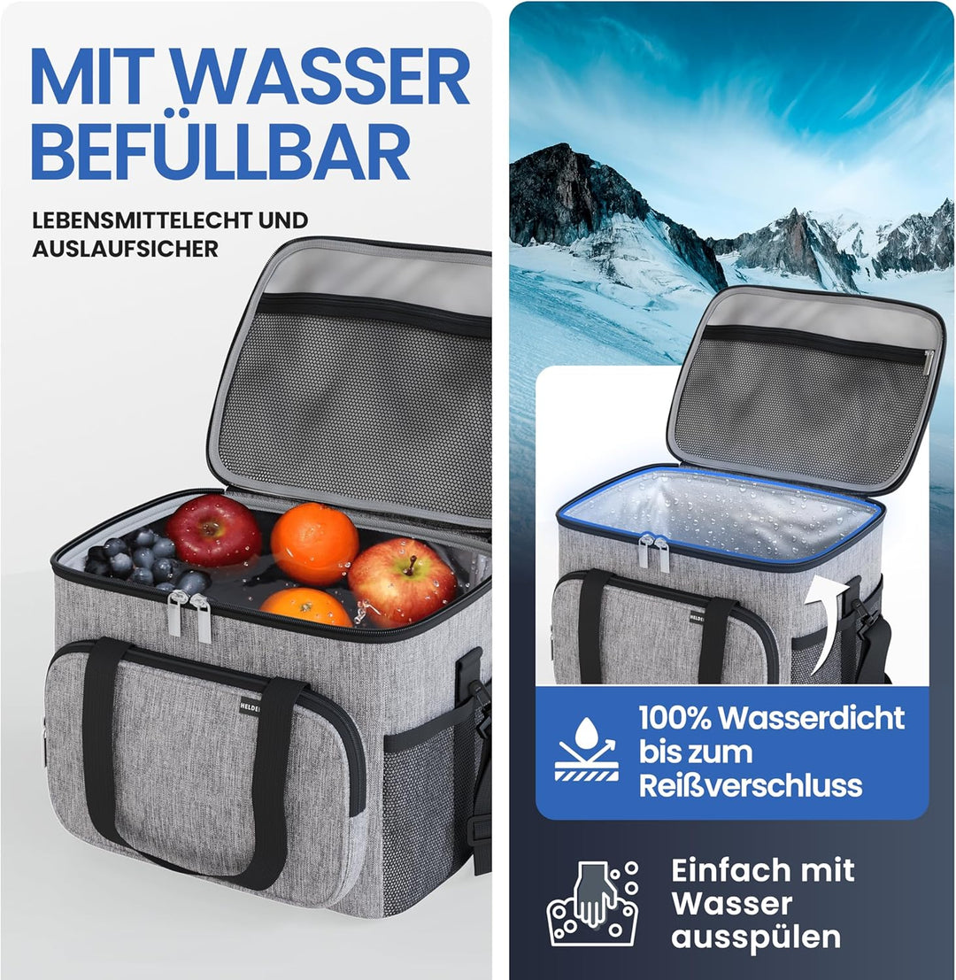 HELDENWERK Kühltasche Gross faltbar - Isolierte Kühlbox Thermotasche auslaufsicher & wasserdicht - P