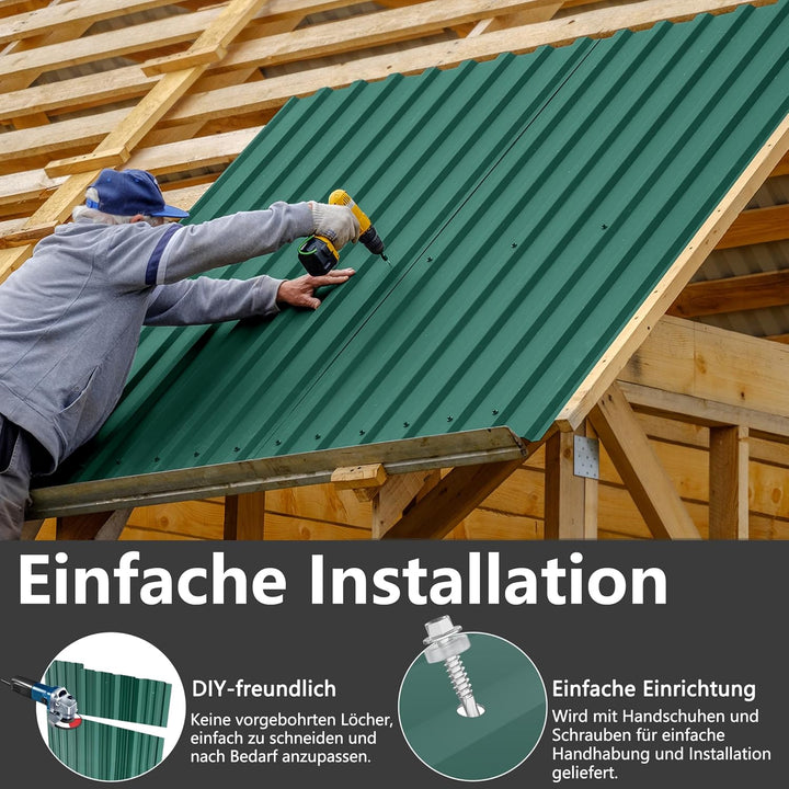 YRHome 12er Dachbleche Trapezblech 129,5x45cm Stahlblech Formblech Platten Dachplatten Wetterfest We