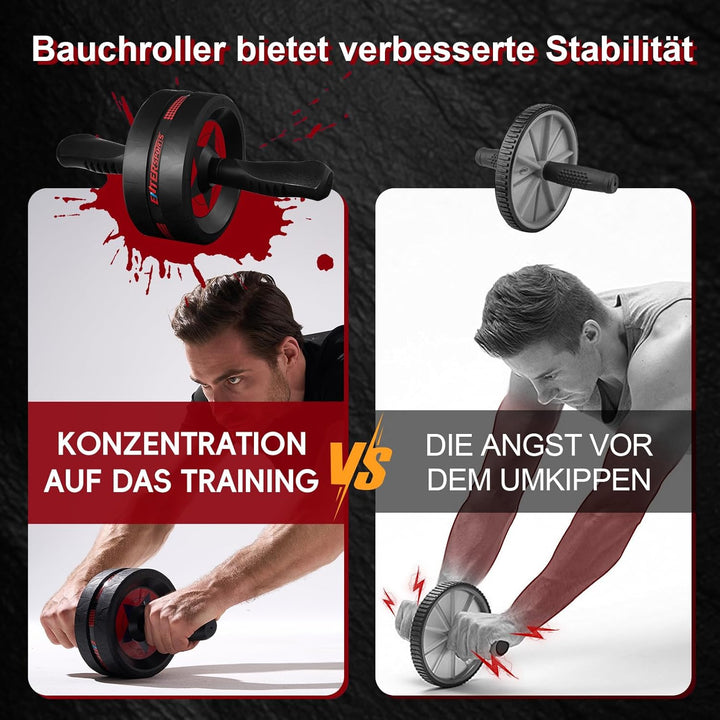 EnterSports Bauchroller, Bauchmuskeltrainer, Bauchmuskelroller mit Zwei Kniematte, Bauchrad Für Bauc