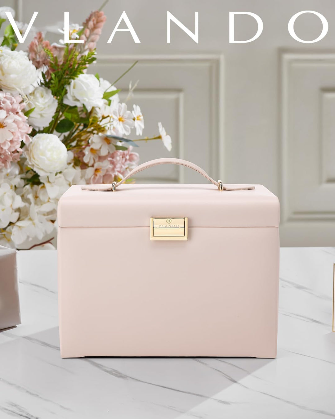 Vlando Schmuckkasten Schmuckbox mit 4 Ebenen, Schmuckschatulle PU Leder, Schmuckbox mit Spiegel und