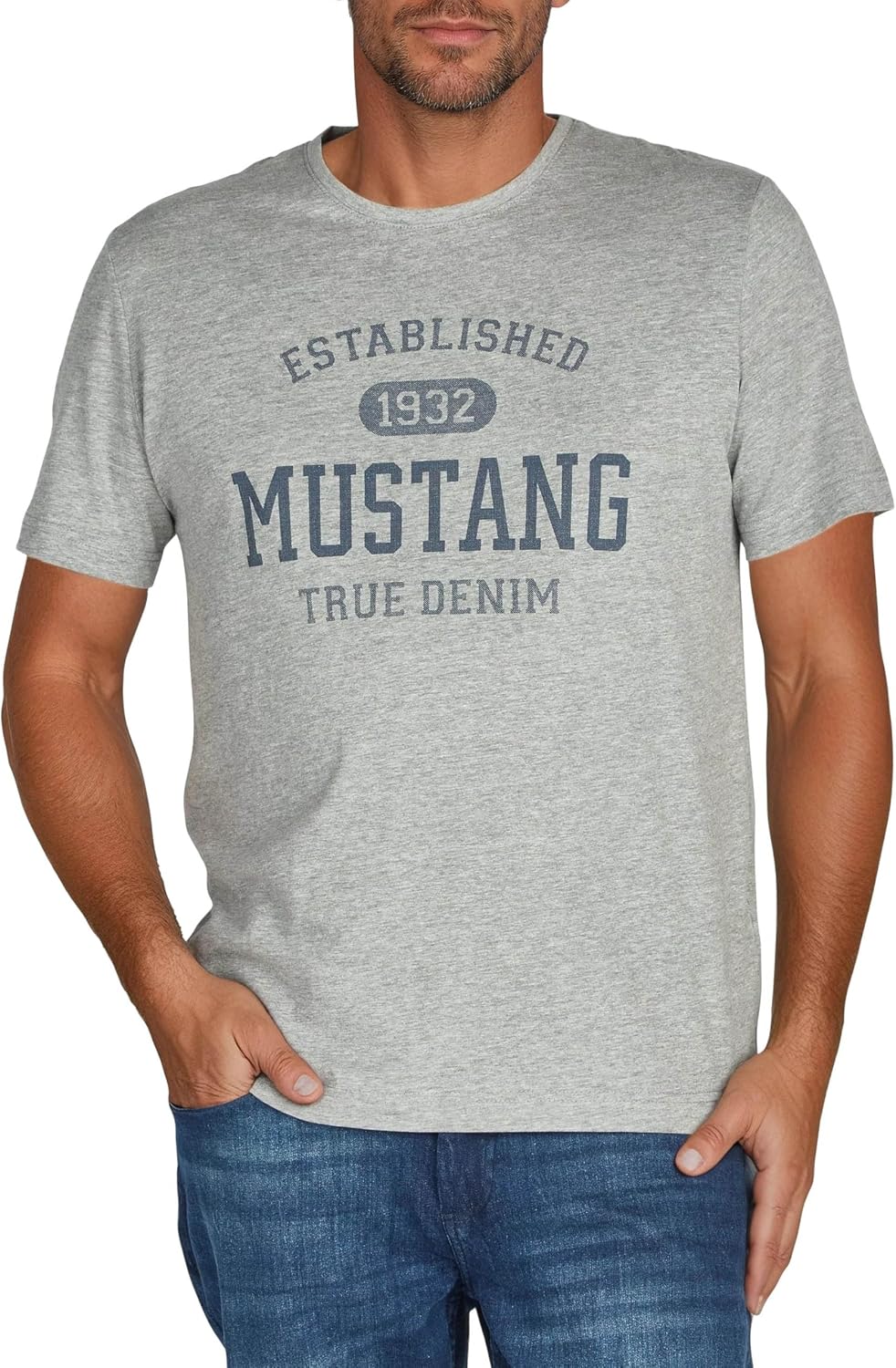 MUSTANG Herren T-Shirt 4er Pack Frontprint O-Neck Rundhalsausschnitt Kurzarm Regular Tee Shirt 100%