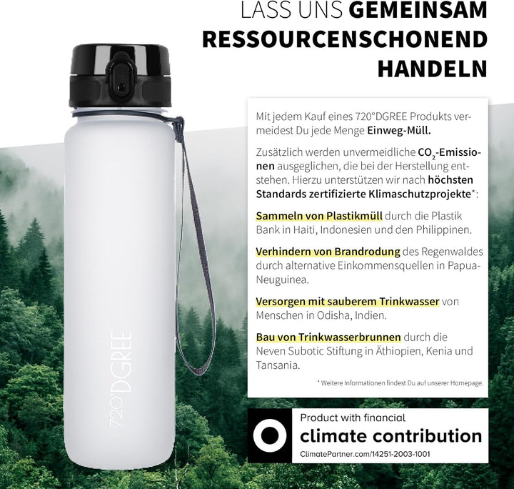720°DGREE Trinkflasche 1l “uberBottle“ softTouch +Früchtebehälter - BPA-Frei - Schlanke Wasserflasch