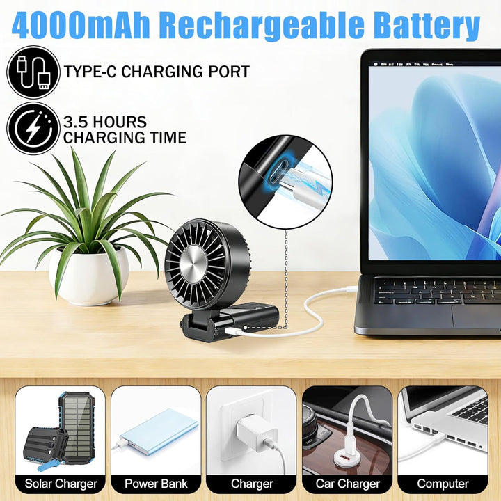 Feebee Handventilator, USB Ventilator Leise Klein Mini Ventilator Tragbarer Tischventilatoren Akku m