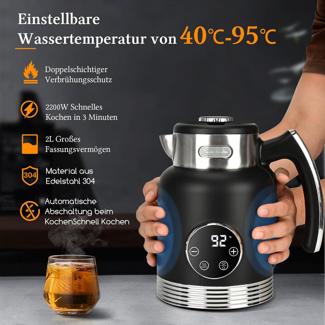 Taylor Swoden 2200W Wasserkocher Schnellaufheizender mit Temperatureinstellung, 40-100°,Elektrischer