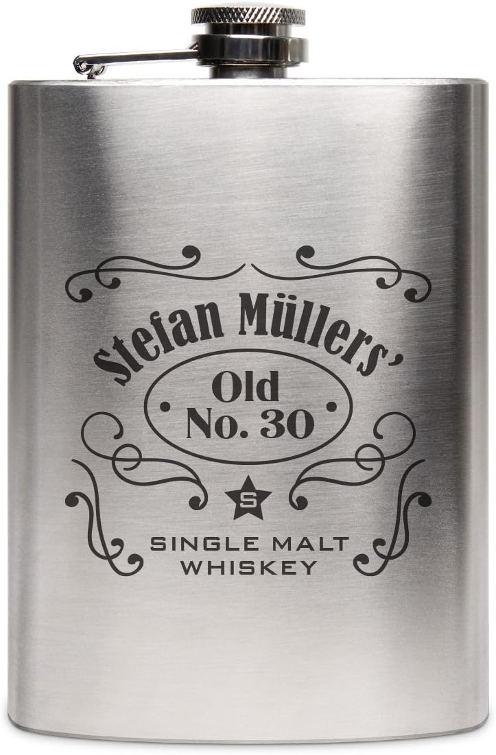 Flachmann Edelstahl 8oz. 237 ml mit individueller Gravur - Markenwhisky, Markenwhisky