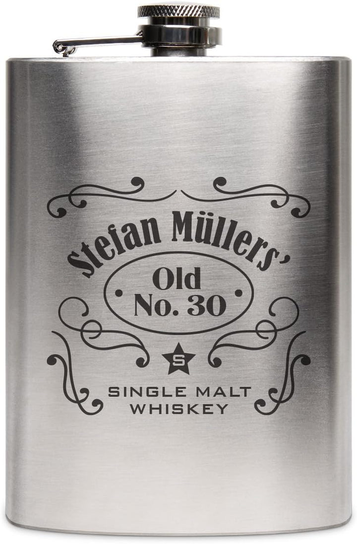 Flachmann Edelstahl 8oz. 237 ml mit individueller Gravur - Markenwhisky, Markenwhisky