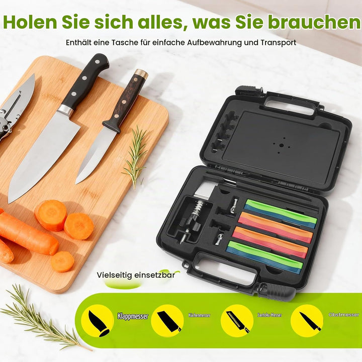 Messerschärfer Profi Set, Outdoor Messerschleifer mit 8 Körnungen, Universal Schärfsystem klein mit