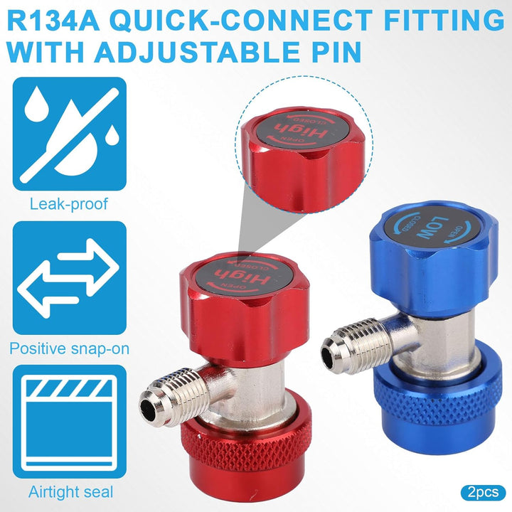 2stk R134a Schnellkupplungsadapter, Justierbar HP und LP 1/4 Zoll SAE Auto-AC Adapter Fittings Schne