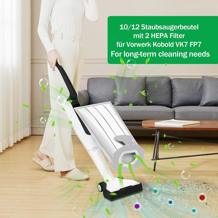 10 Staubsaugerbeutel für Vorwerk Kobold VK7 FP7 mit 2 Filter, Vorwerk Akkusauger VK7 Staubsaugerbeut