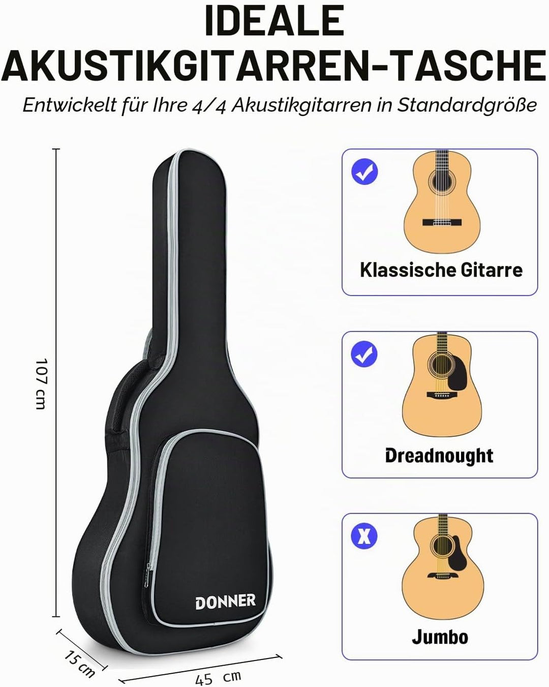 Donner Gitarrentasche 41 Zoll - 5mm Dicke, 41 Zoll - 5mm Dicke