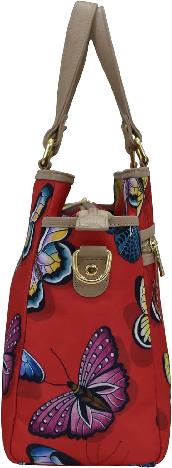 Anuschka Satchel mit Fächern - Wanderlust Kollektion - Nylonstoff mit Leader Trim und Kunstdruck But