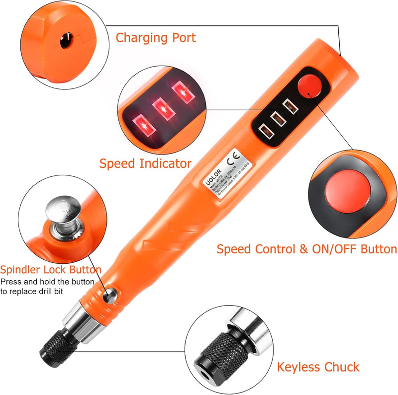 Uolor Kabellos USB Wiederaufladierbar Gravur Werkzeug Kit, Elektrisch Graveur Gravurstift Multifunkt