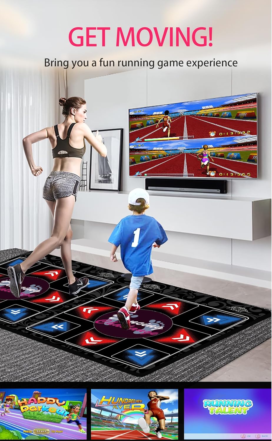 HDMI Doppel-Tanzmatte für Kinder &amp; Erwachsene,64GB Speicherkarte,899 Spiele,650 Songs &amp; 75 MVs–Fitne