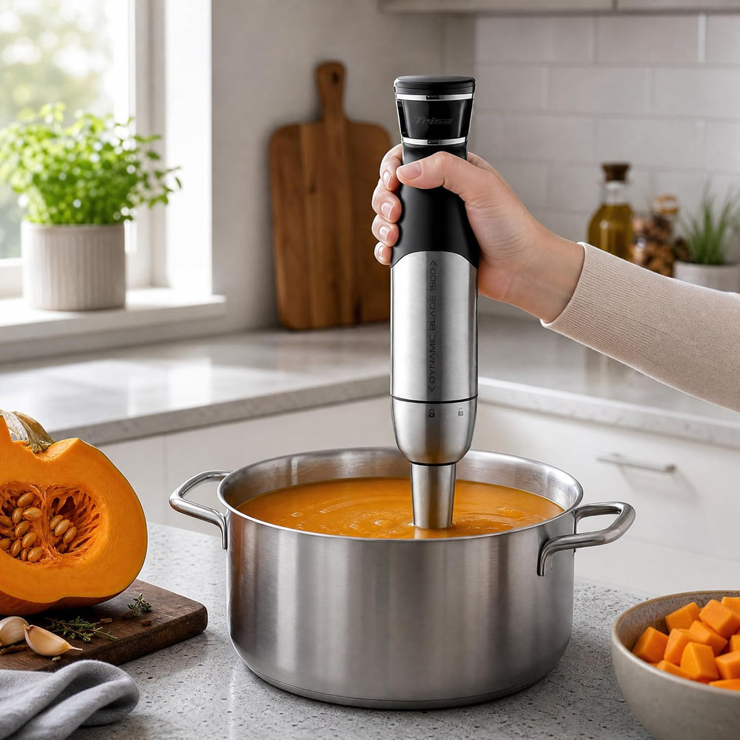 Trisa 4-in-1 Stabmixer Set Dynamic Blade 1500W – Leistungsstarker Pürierstab mit drucksensitiver Mes