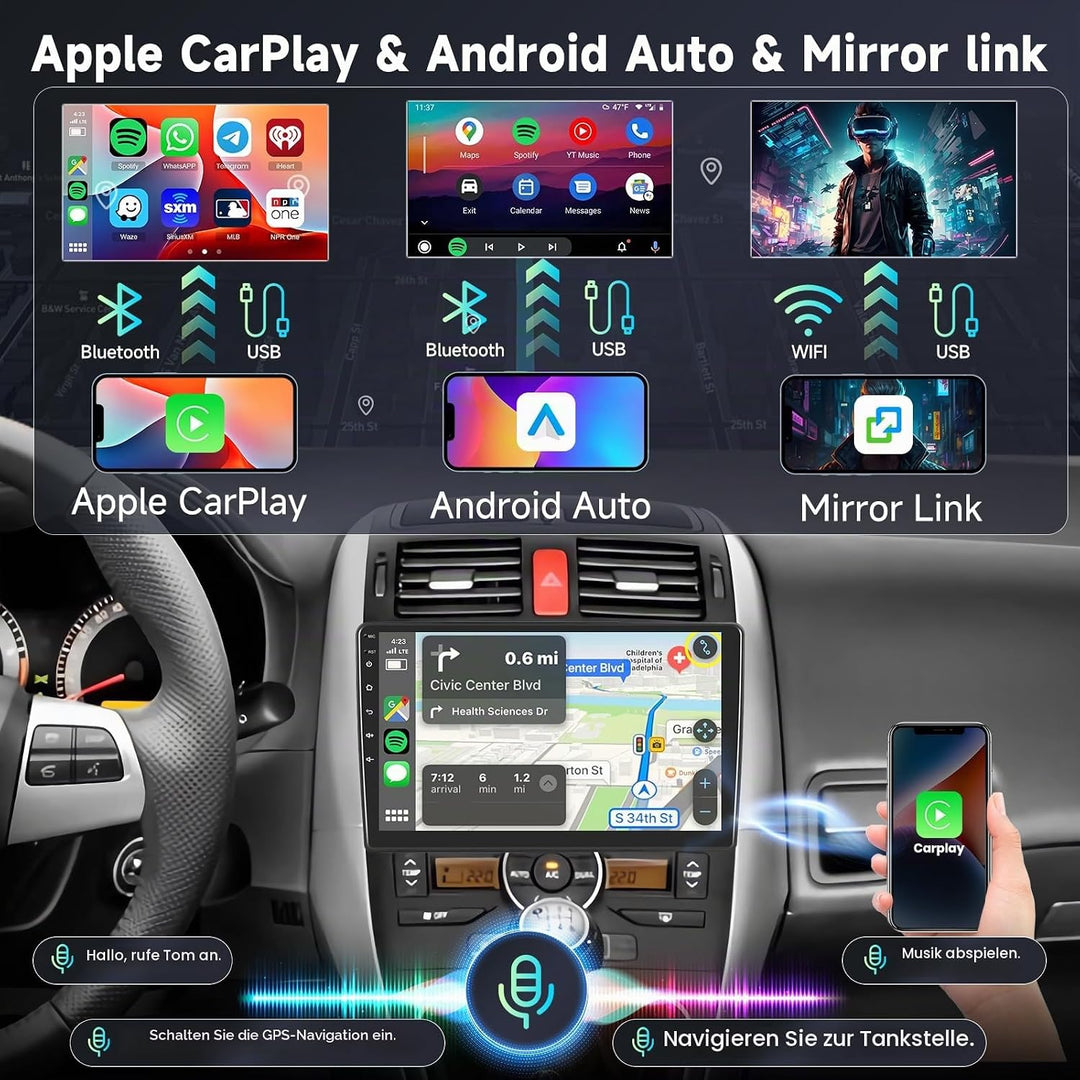 Hodozzy [6G+128G] 8Core Autoradio für Toyota Auris E150 2006-2011 mit Wireless Carplay Android Auto,