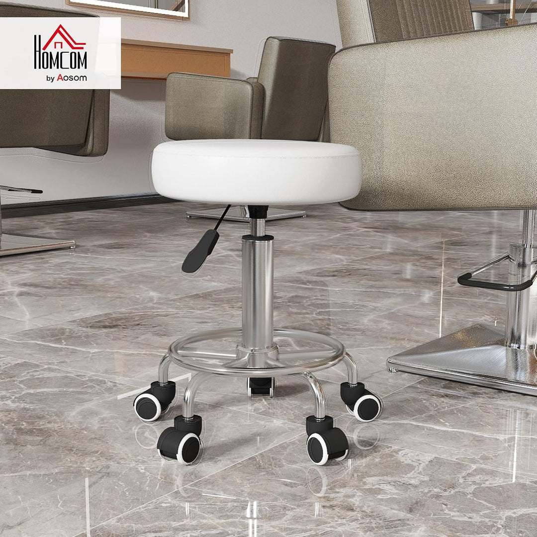 Vinsetto Rollhocker Höhenverstellbar mit Fussring Weiss Ø42 x 50-64 cm | Arbeitshocker, Drehbarer Sa