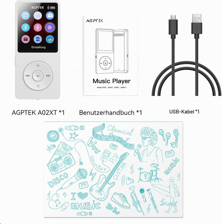 AGPTEK MP3 Player 32GB Bluetooth 5.3, 1.8 Zoll 40 Stunden Wiedergabezeit Digital Kinder MP3 Player m