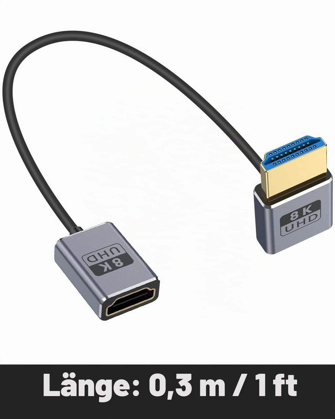 Duttek HDMI-Verlängerungskabel, 8 K, 90 Grad, abgewinkelt, HDMI-Stecker auf Buchse, 48 Gbit/s Bandbr
