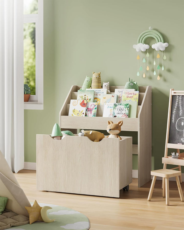 SONGMICS Bücherregal Kinder, Kinderregal, Spielzeugregal, mit 3 Regalebenen, Aufbewahrungsbox auf Ro
