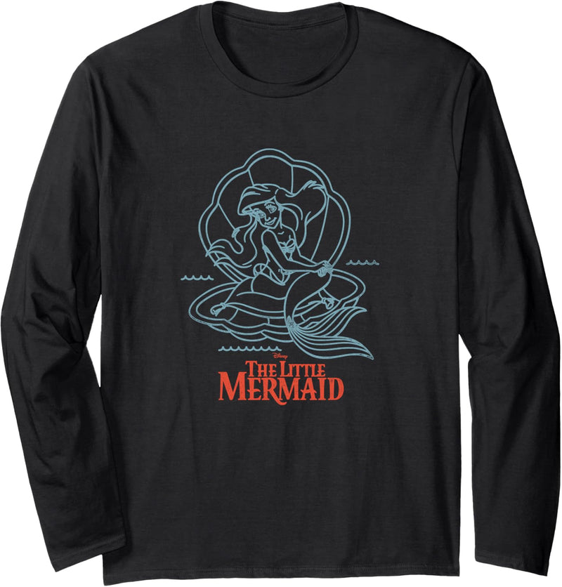 Disney The Little Mermaid Ariel Blue Outline Shell Sitting Langarmshirt