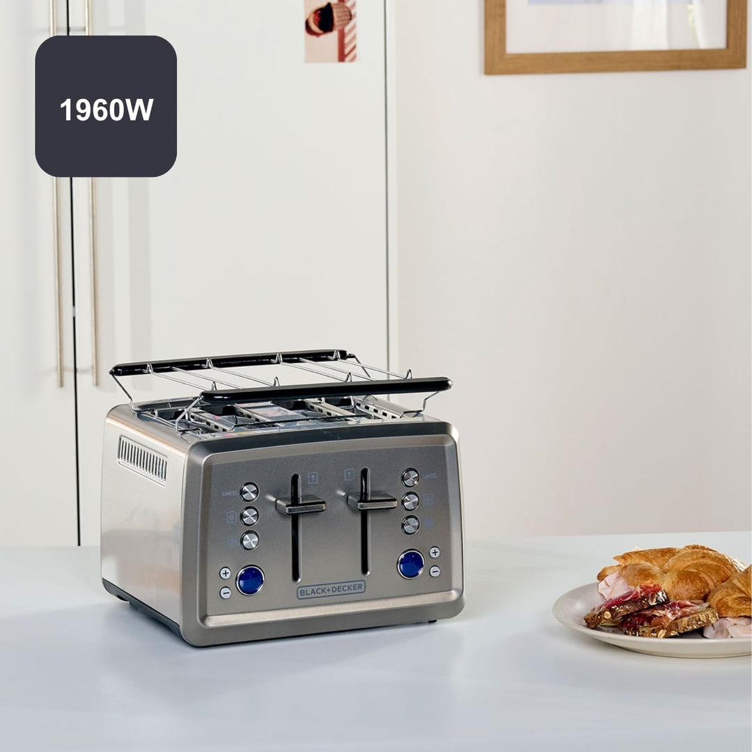 BLACK+DECKER - Toaster 1960W, 4 breite Schlitze, LCD 4 Schlitze, 4 Schlitze