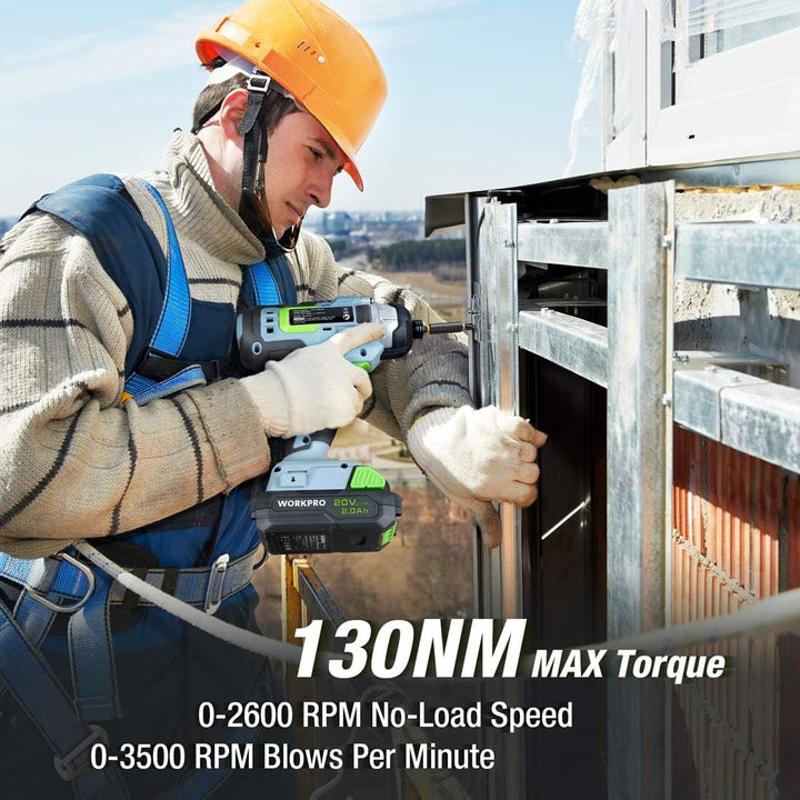 WORKPRO 2tlg. Akkuschrauber Schlagschrauber Set 20V 2,0Ah, 2 Akku und Ladegerät inkl. mit 6tlg. Bohr