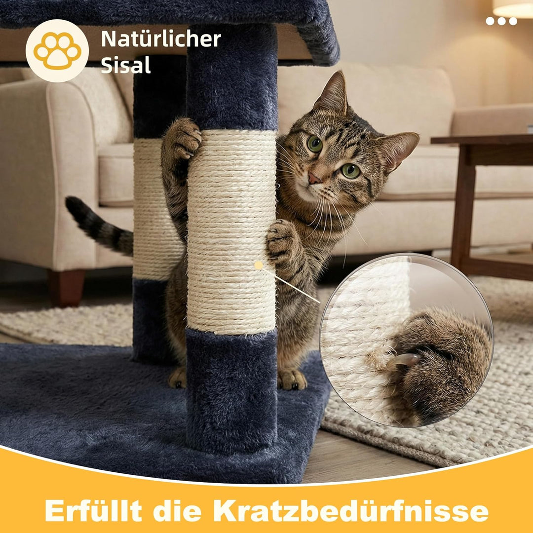 Hey-brother Kratzbaum, 111 cm Katzenbaum mit Spielzeug, Katzenkratzbaum mit Plattform, Hängematte un
