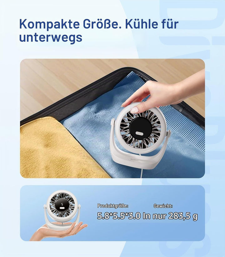 Diveblues USB Turbo Tischventilator, Ultra-Leiser Mini Ventilator, Leistungsstarker Wind, LED-Displa