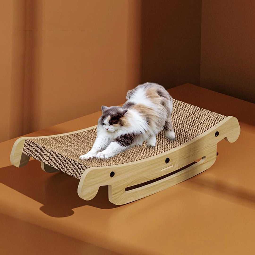 Gebogenes Kratzbrett &amp; Liegeplatz für Katzen – XL 50 cm Naturholzrahmen, Haltbares Wellpappen-Kratzb