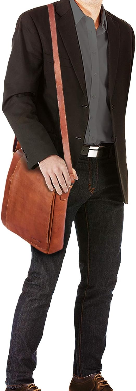 STILORD 'Paul' Umhängetasche Herren Leder Hochformat Messenger Bag im Vintage Design Ledertasche für