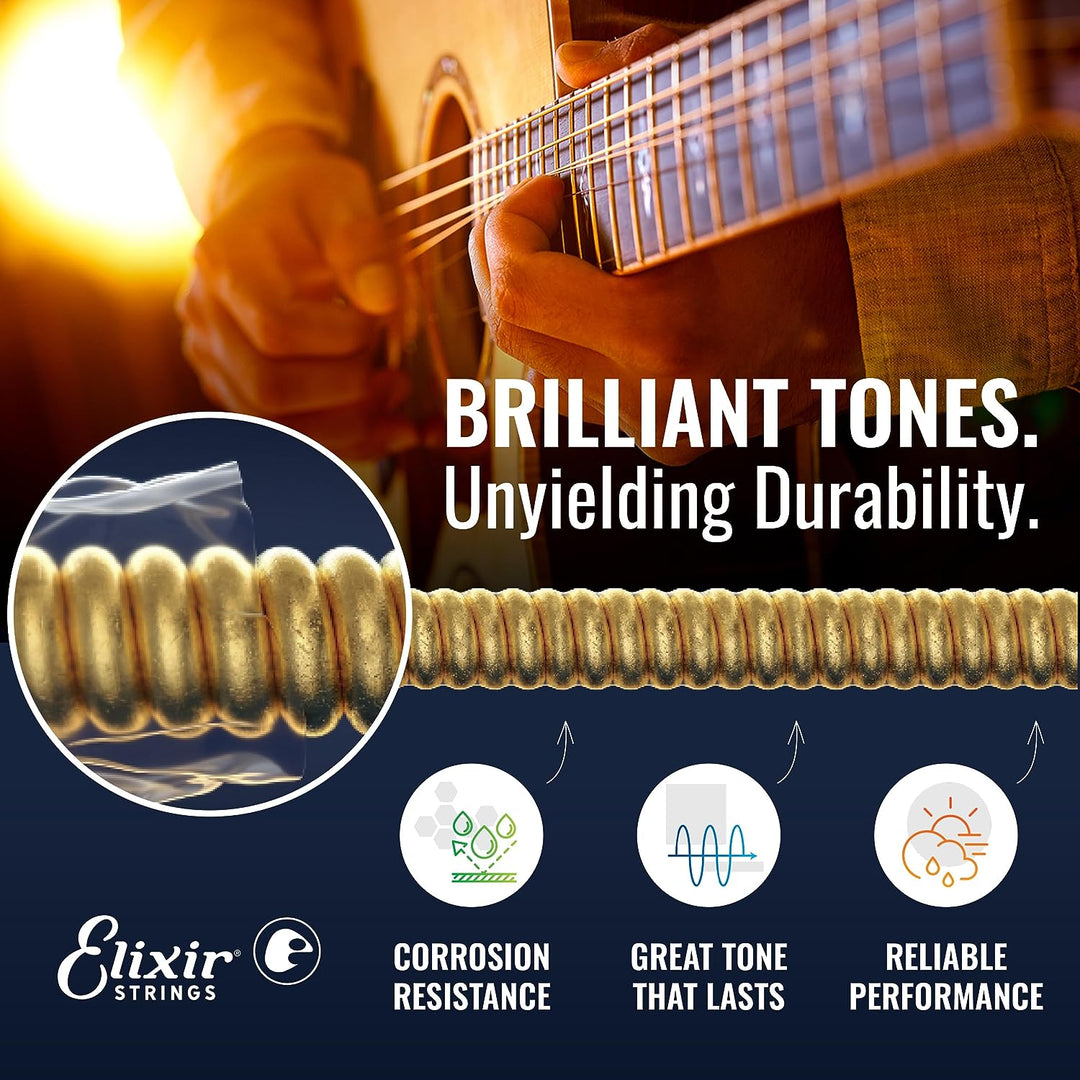 Elixir 11102 Saiten 80/20 Bronze Akustik-Gitarrensaiten mit NANOWEB Beschichtung, Medium (.013-.056)