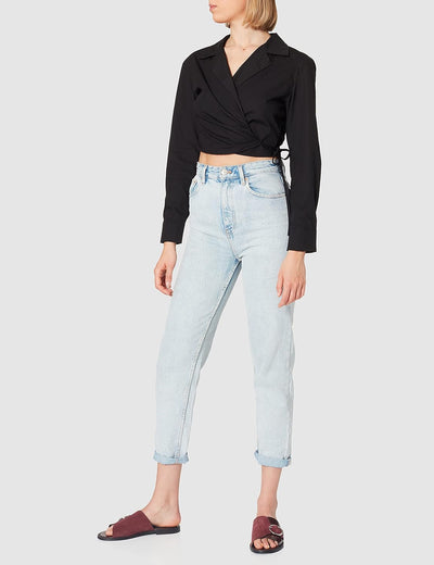 NA-KD Damen Overlap Cropped Shirt Hemd 34 Schwarz, 34 Schwarz