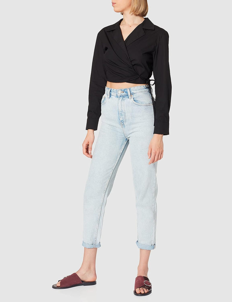 NA-KD Damen Overlap Cropped Shirt Hemd 34 Schwarz, 34 Schwarz