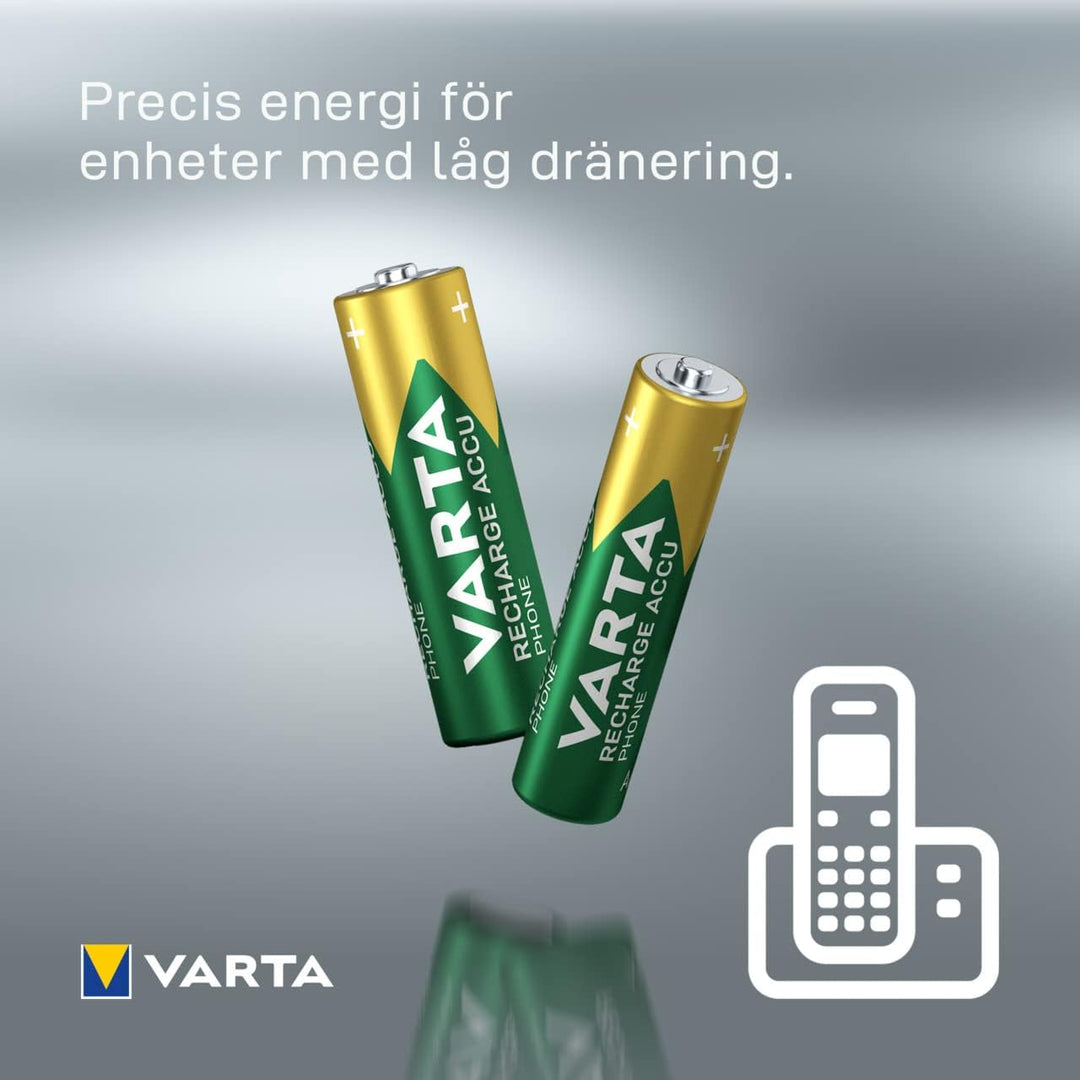 VARTA Batterien AAA, wiederaufladbar, 4 Stück, Recharge Accu Phone, Akku, 800 mAh NI-MH, sofort eins