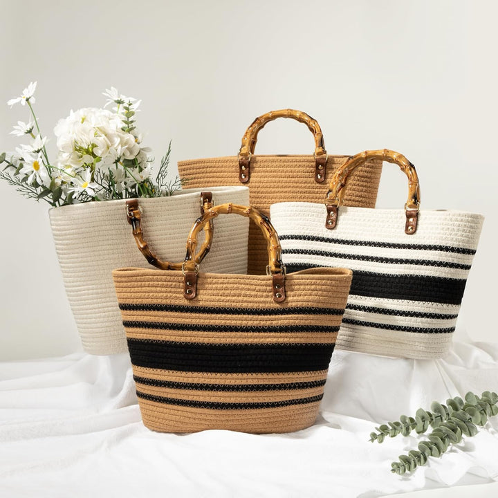MengH-SHOP Handtasche Grosse Sommer Strandtasche Handgewebte Shopper Tasche mit Griff Frauen Henkelt