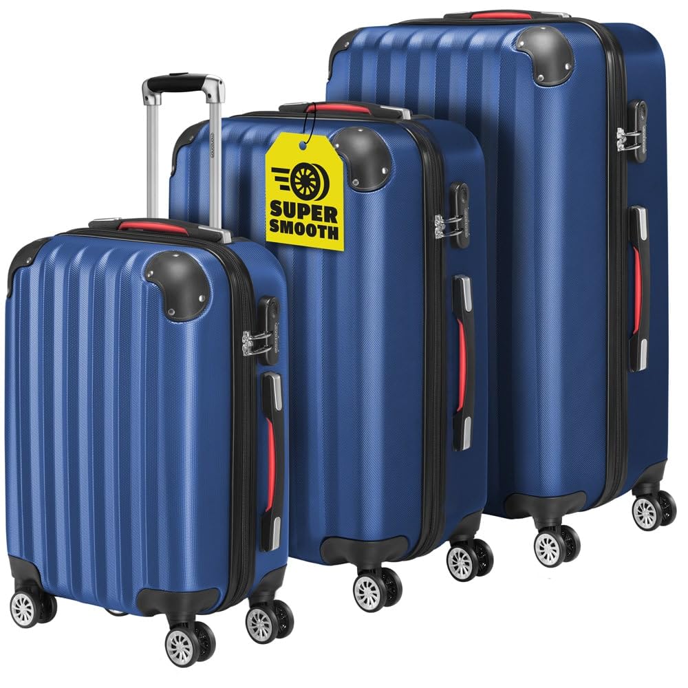 Monzana® Kofferset Baseline 3er Hartschalen-Koffer Trolley Reisekoffer Rollkoffer Handgepäck 4 Rolle
