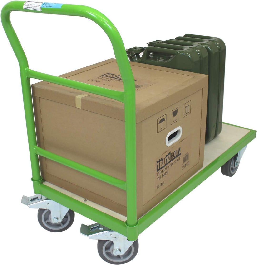 TRUTZHOLM Plattformwagen mit Feststellbremsen | 500 kg | 100 x 52 x 95 cm | Transportwagen Griff abn