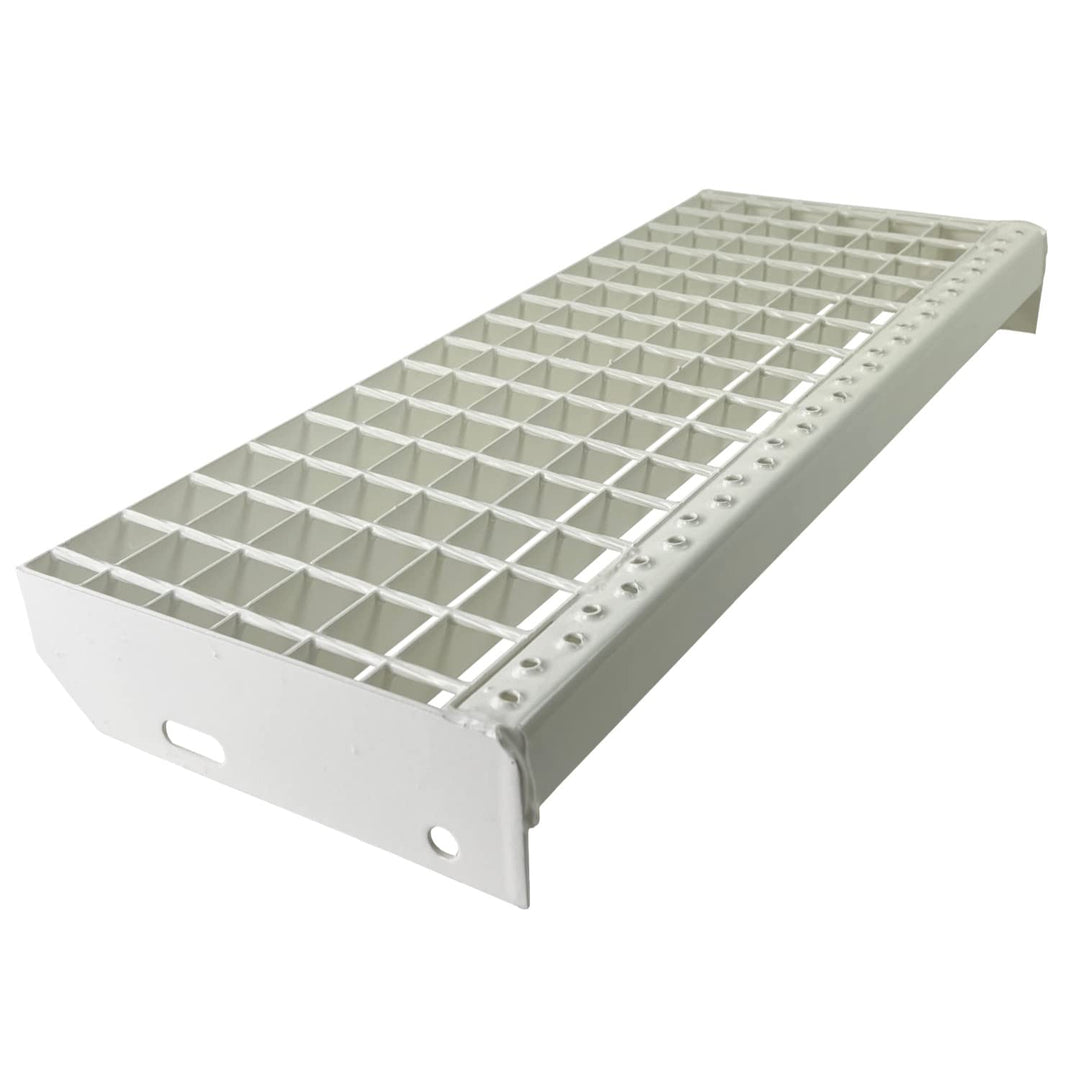 Gitterrost-Stufe Verzinkt & Weiss Pulverbeschichtet 800 x 240 mm Maschenweite 30 mm nach DIN 24531 u