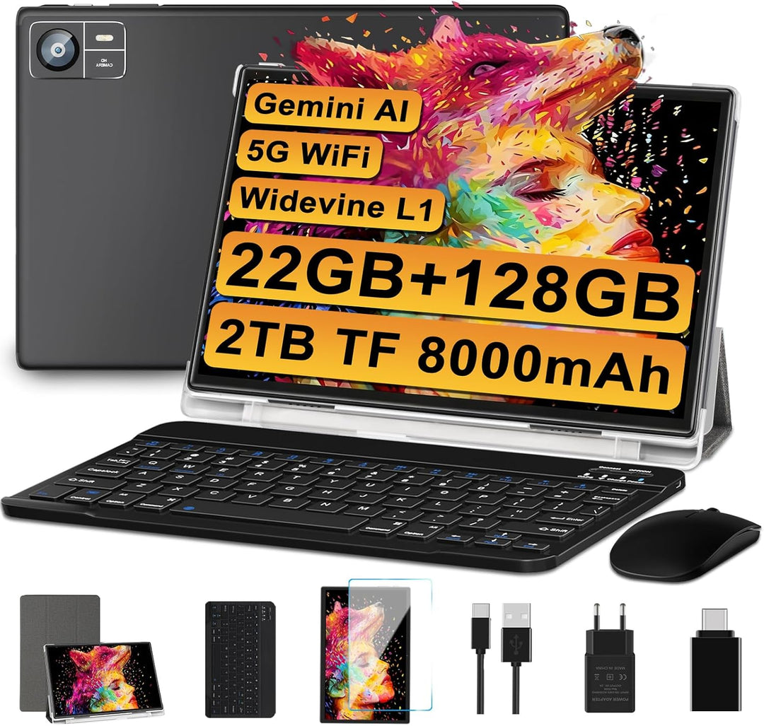 Neueste 2024 Tablet 10 Zoll Android 14 mit 22GB RAM+128GB ROM 1TB TF, WiFi 6, Bluetooth 5.0, 6000mAh