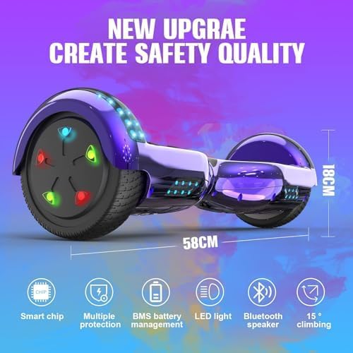 GeekMe Hoverboards für Kinder, 16,5 cm, Hoverboards mit Bluetooth-Lautsprecher, schöne LED-Lichter,