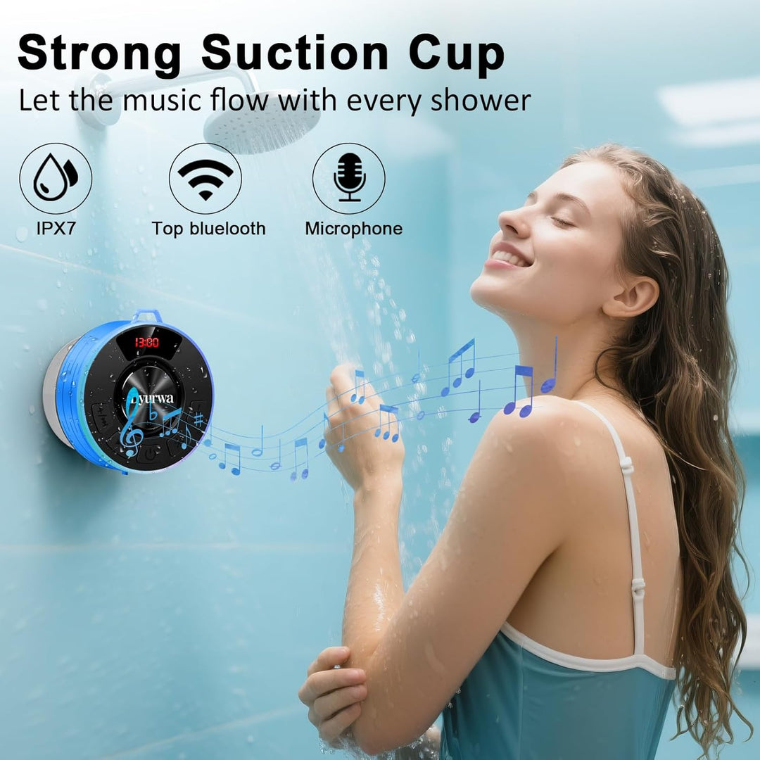 Wasserdichter Bluetooth Duschlautsprecher, 10H Bluetooth-Lautsprecher mit Saugnapf, Tragbare bluetoo