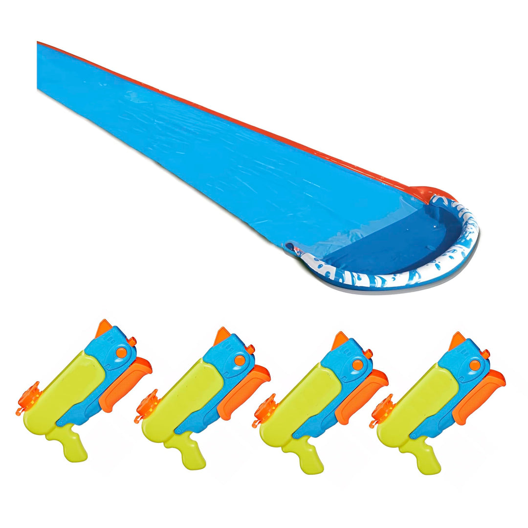 BANZAI Outdoor Mega Party Pack – 2 Rasen-Wasserrutschen 4,88m & 4 Wasserblaster kompatibel mit NERF