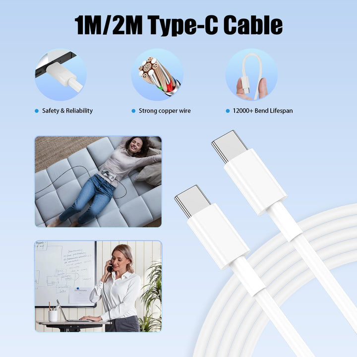 45W USB C Ladegerät Ladekabel für iPhone 16 17 15 Pro max,2-Port USB C Schnellladekabel 1M+2M mit Ne
