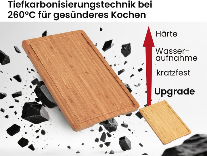 Fibogollo Bambus-Schneidebretter (3er-Set), karbonisierte Bambus-Schneidebretter mit Saftrinne für d